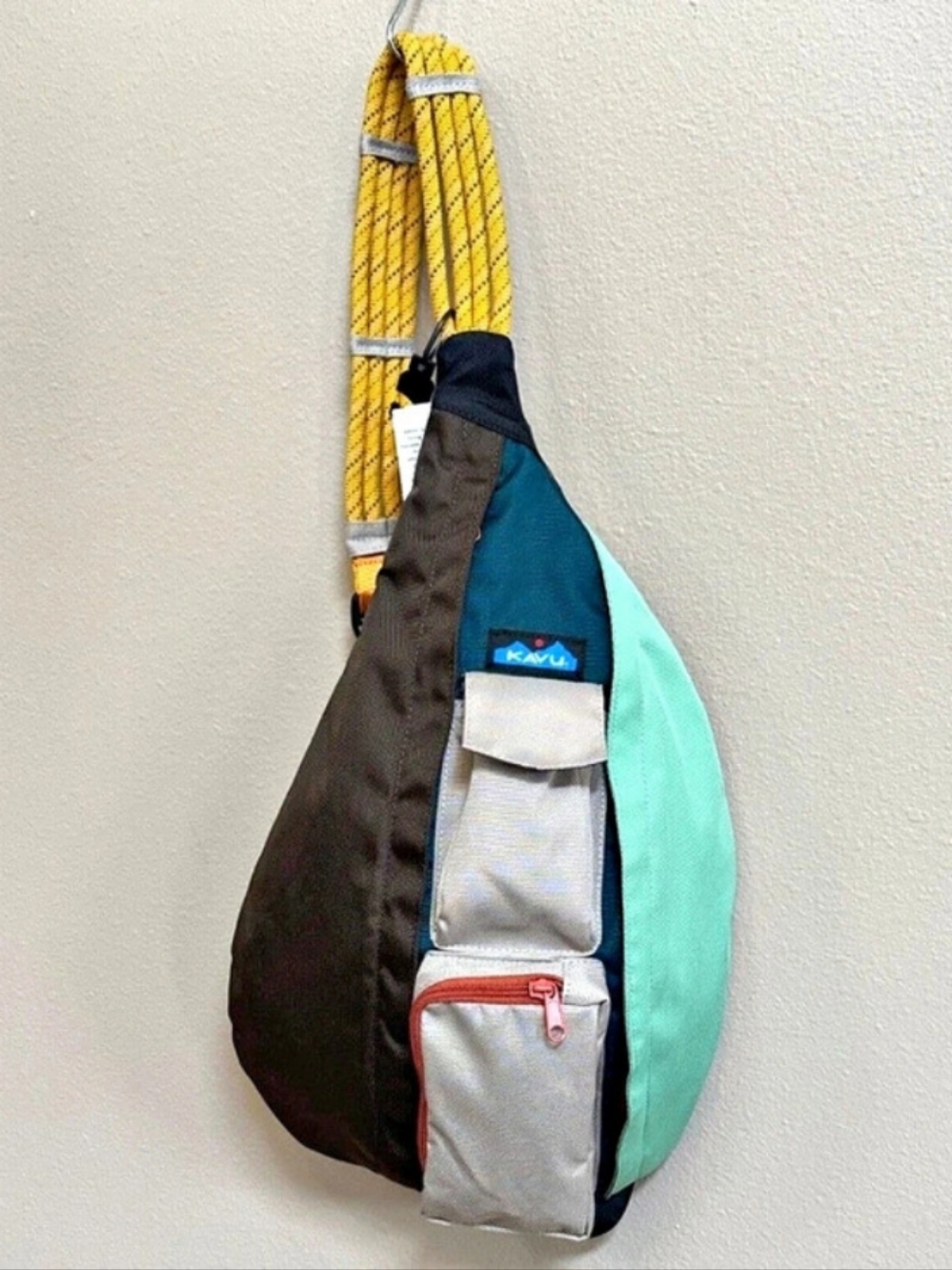 KAVU Original Rope Bag Sling Crossbody Green & Brown